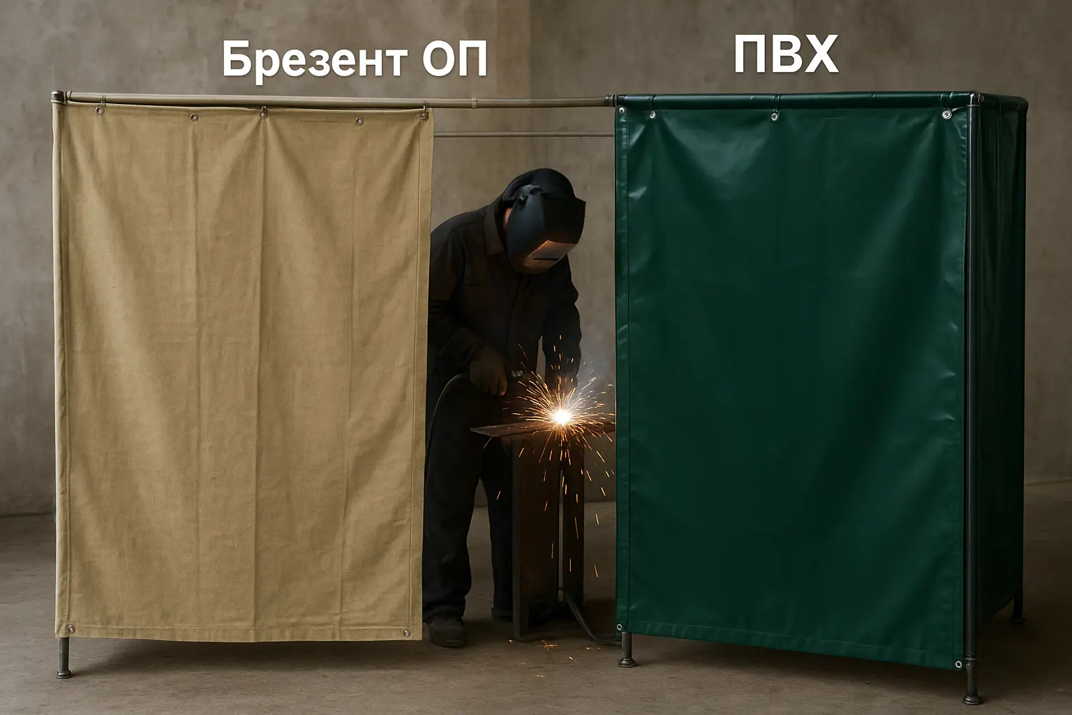 Сравнение брезента ОП и ПВХ тента для укрытия зоны сварщика